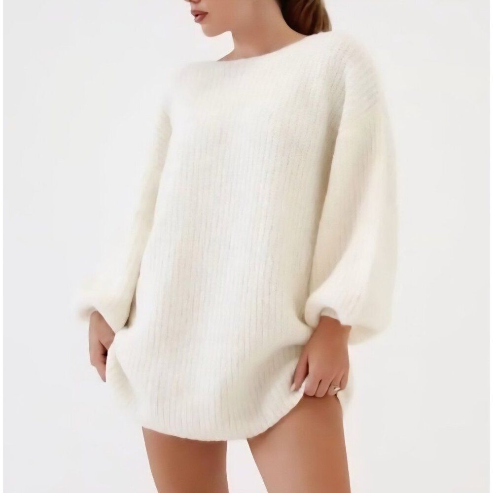 New Rumored - S - Milkshake Mini Dress White Coquette Soft Knit Oversized Casual